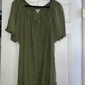 Terra & Sky Size 4x Forest Green Button-Down Blouse